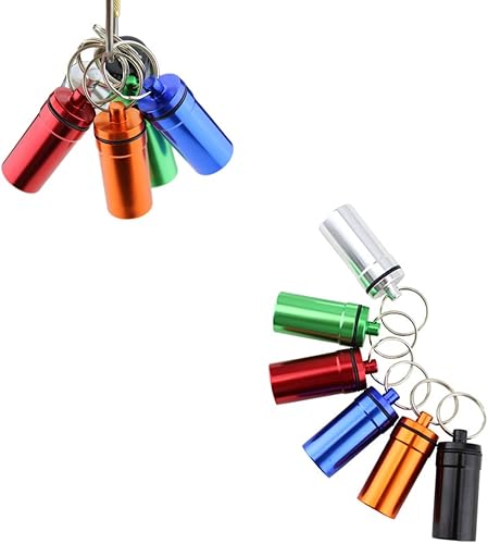 Miniatura 4 de WESTONETEK Juego de 6 pastilleros de metal de aluminio con llavero – Llavero para botella de medicina al aire libre, pequeño contenedor de píldoras