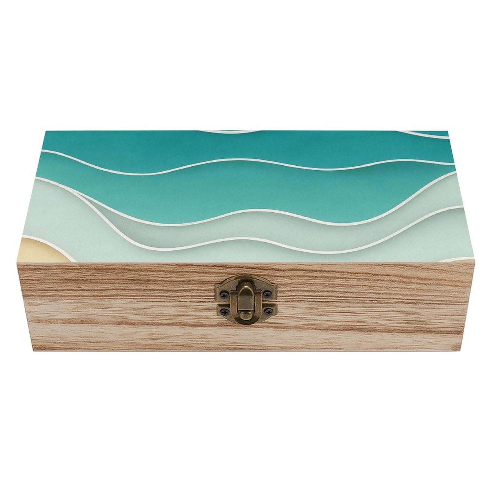 SMAZDFXX Abstract Turquoise Sea & Beach Wooden Storage Box Multipurpose Decorative Box for Jewelry Photo Home Decor