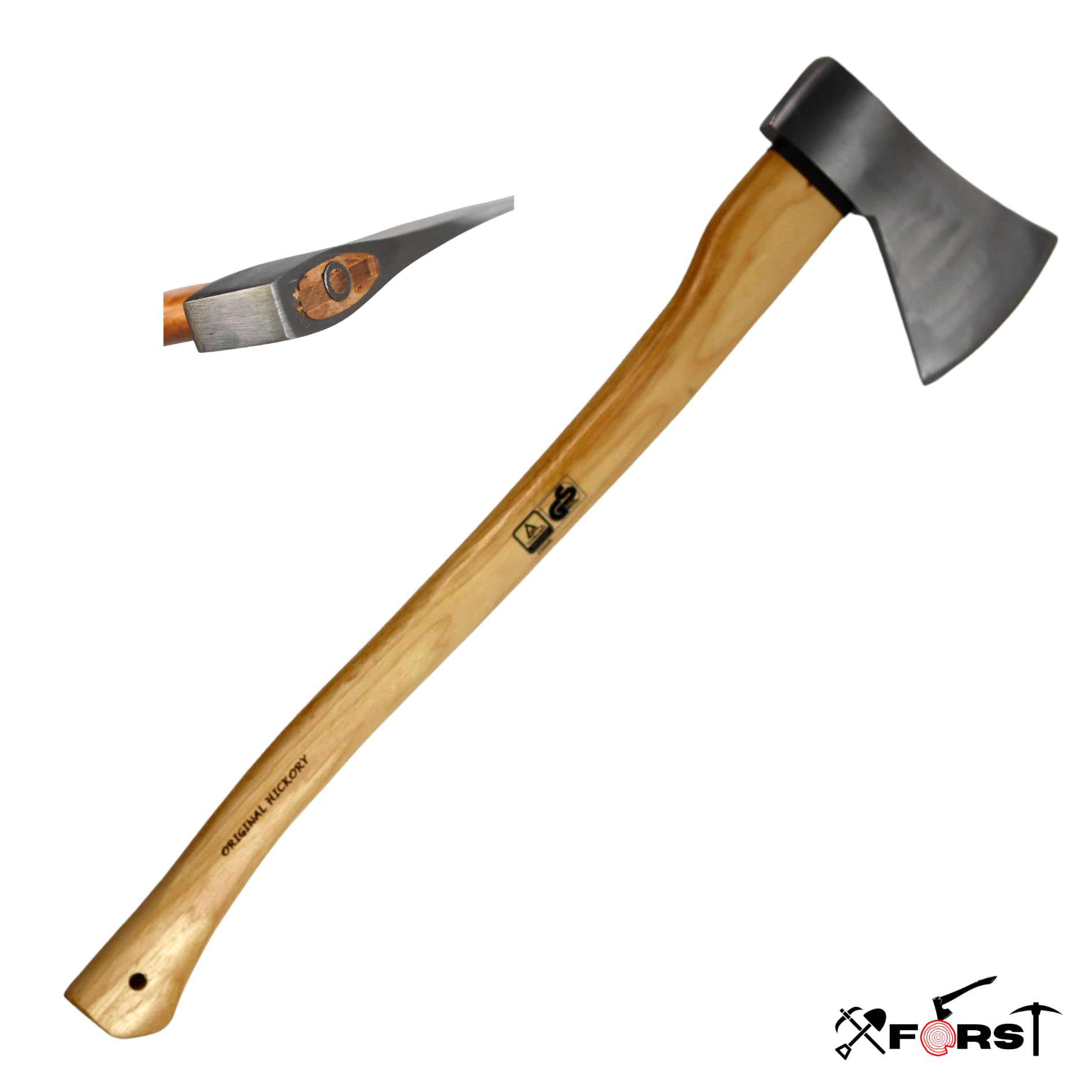 Xforst Ascia Spaccalegna X-UW12 – Accetta 70 cm con Manico in Legno di Hickory & Testa in Acciaio Forgiato – 1,65 kg – Conforme DIN 5131 TÜV/GS