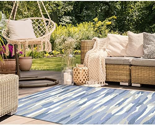 Liora Manne Capri Indoor/Outdoor Handmade Synthetic Blend Durable Area Rug - Contemporary Geometric Casual Colorful (Cloud Soft Blue) (3'6" x 5'6")