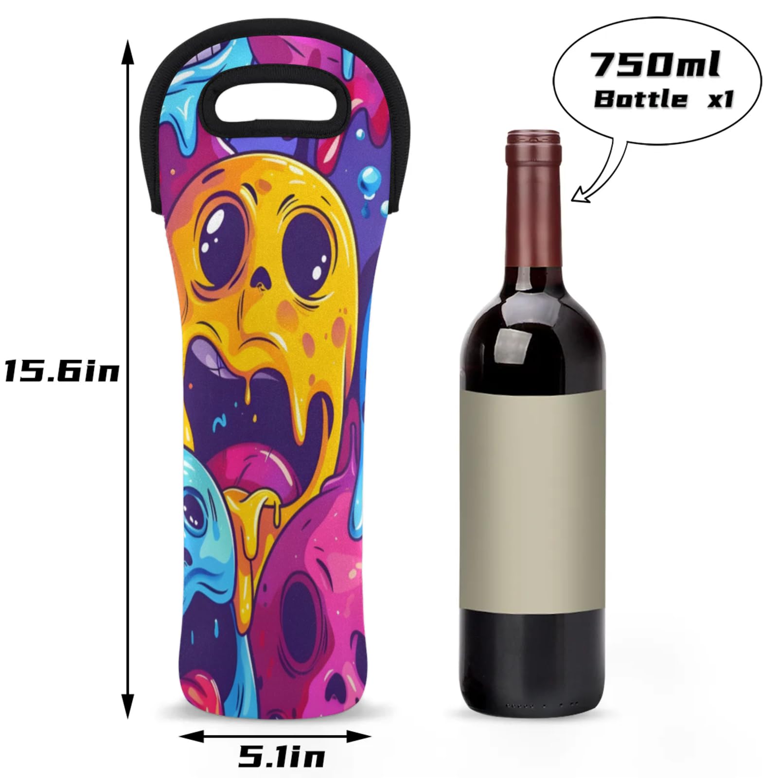 Neoprene Wine Tote Carrier Bag for Wine,Water, Champagne, Beer, Baby Bottles 15.6 x 5.1 Inches, Protective Wine Bag,Monster