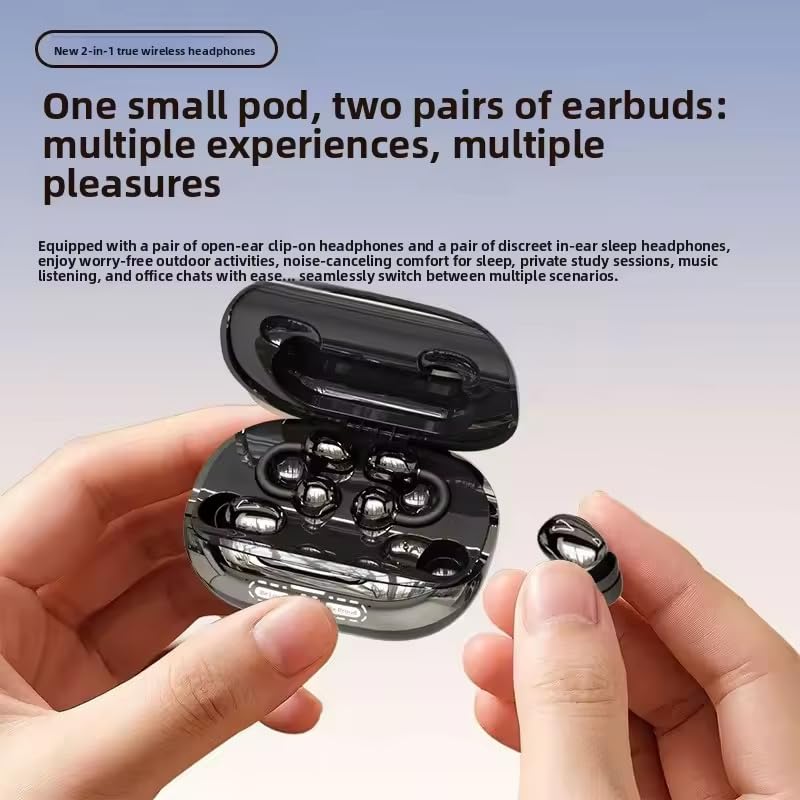 Sleep Earbuds - Auriculares inalámbricos Bluetooth 6.0, juego de auriculares duales 2 en 1, intrauditivos y con clip, controlador de 10 mm, batería de 32 horas, IPX5, pantalla LED para