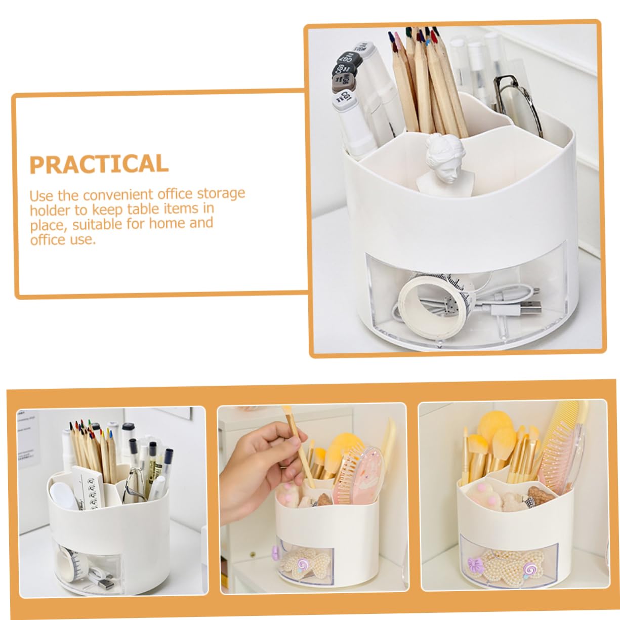 Uonlytech 3 Pièces Organisateur Rotatif de Support à Stylo Multifonctionnel avec Transparent pour Rangement Fournitures Scolaires