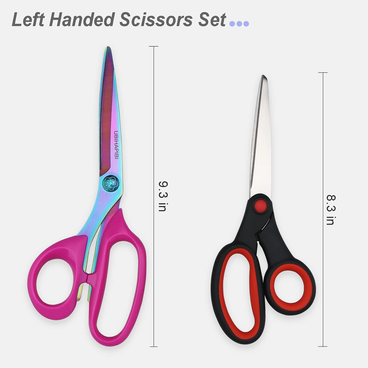 Left Handed Scissors Set - 2-Pack (9" Heavy Duty Titanium Coating Fabric Shears & 8" All Purpose Scissors) for Sewing/Crafting/School/Office Use, for Arts/Crafts/Leather/Paper, Left Handed Gifts
