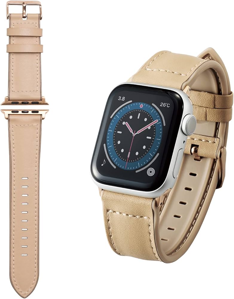 エレコム Apple Watch (アップルウォッチ) バンド 41mm 40mm 38mm [Apple Watch 8 7 SE2 SE 6 5  4 3 2 1 対応] 革 ソフトレザー ハイブリッド ベージュ AW-40BDLHVBE