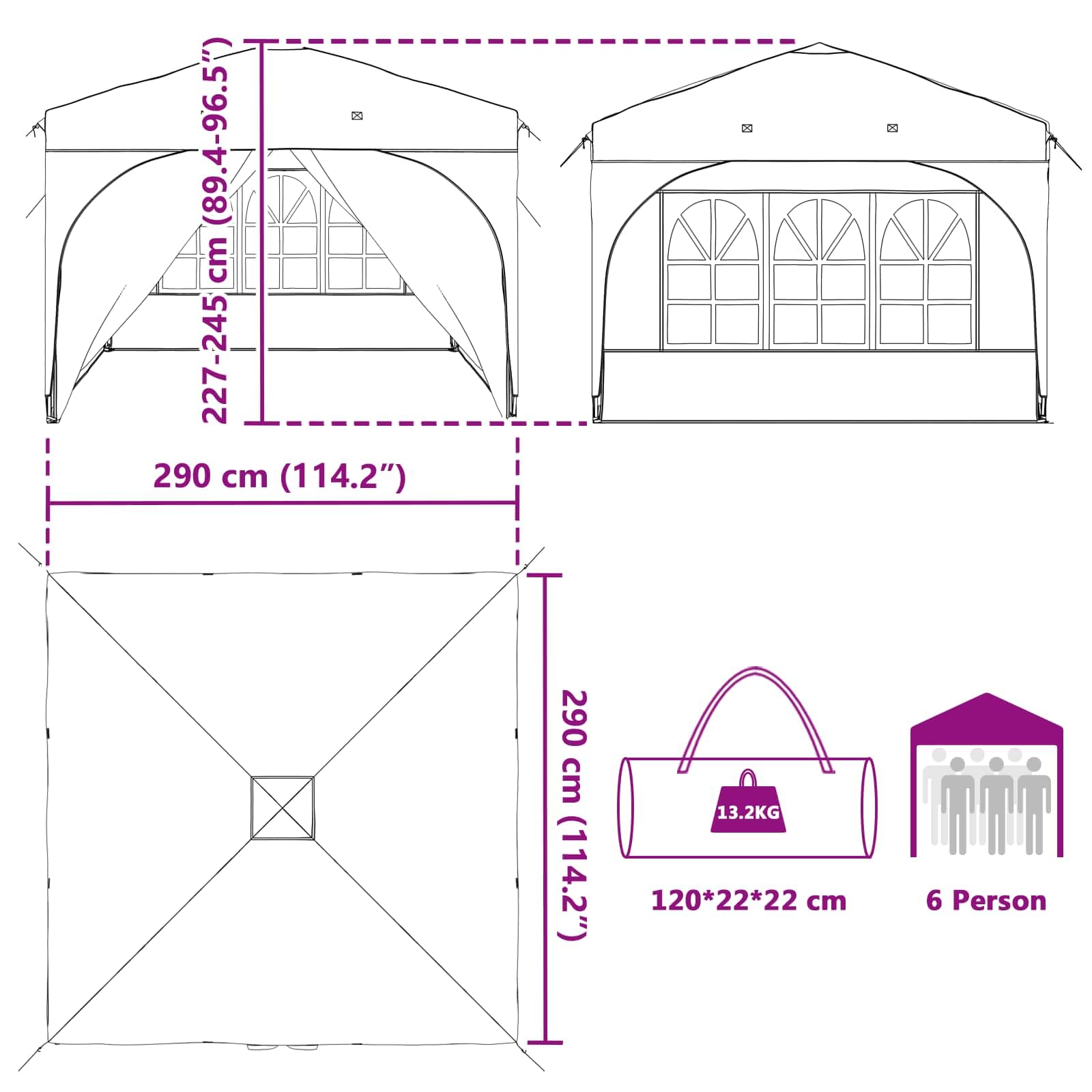 Namiot imprezowy Pop-up, 290 x 290 x 245 cm, beżowy, z tkaniny Oxford 210D, ze srebrną powłoką, z regulacją wysokości, składany i stabilny, do użytku na zewnątrz, do ogrodu, na kemping, taras