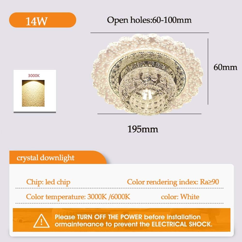 USMJQVZ 14W Simple Crystal LED Can Lights Retrofit Recessed Lighting LED Ceiling Recessed Downlight Modern Semi Flush Mount Ceiling Light Fixture Home Decoration