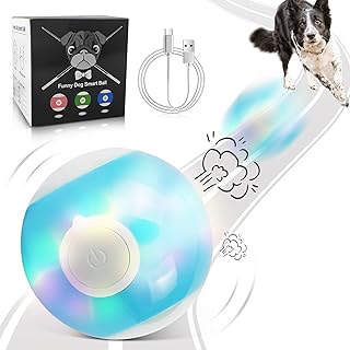 Smart Interactive Dog Ball Toys, Automatic Moving Rotating Dog Ball, Funny Chaser Peppy Pet Wicked Ball for Small Medium Dogs, Indoor & Outdoor Interactive Active Rolling Ball Dog Toy-USB Rechargeable