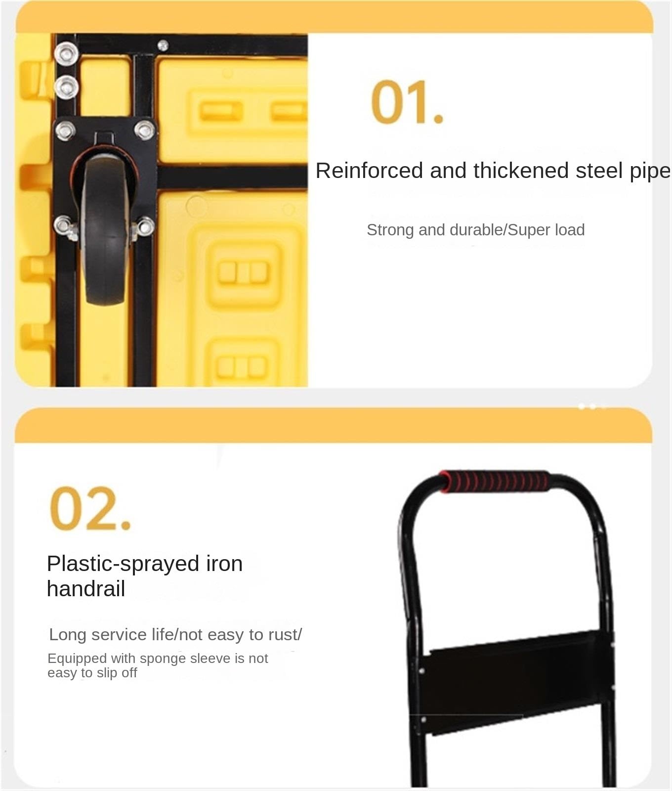 Carrello Portapacchi Trasloco Carrello A Mano Pieghevole, Carrello A Piattaforma, Carrello A Pianale, Carrello A Mano A Spinta for Carico E Stoccaggio Bagagli(Yellow)