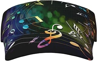 XIXIAN Colorful Music Notes Printed Adult Sunscreen Visor Cap Lightweight and Breathable Adult Sun Visor Empty top hat Versatile Outdoor hat Black