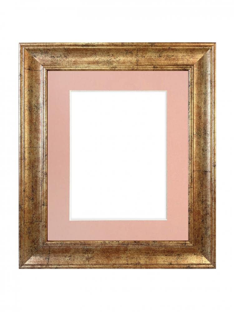 FRAMES BY POST Scandi Antique Gold Picture Photo Frame with Pink Mount 7 x 5 Image Size 5 x 3.5 Inch