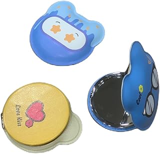 مراية جيب، مراية يد، مراية مكياج صغيرة قابلة للطي، مراية مدمجة بوجهين للمكياج والتخييم والسفر (متعددة الألوان - شكل حيواني)