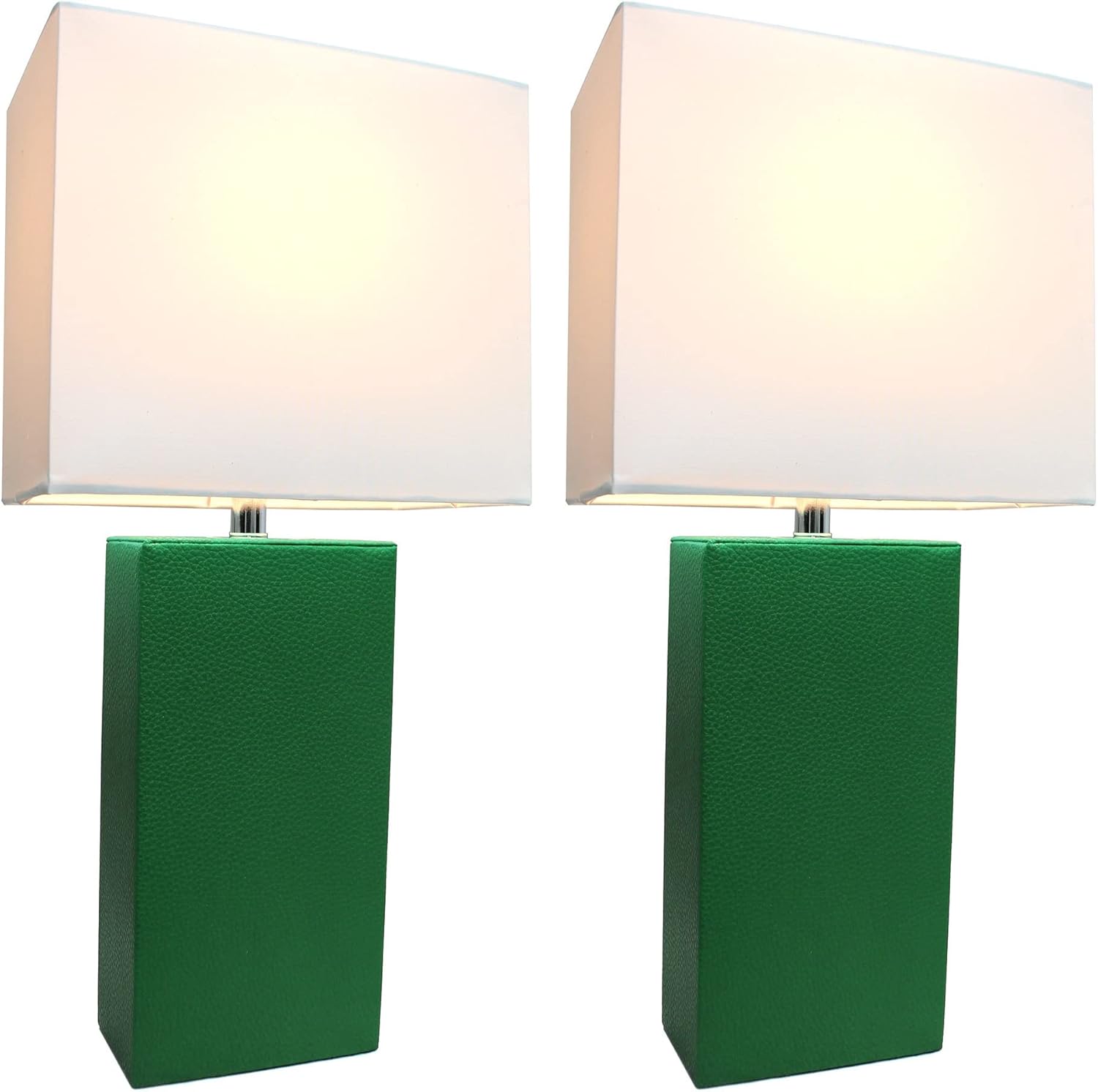 Elegant Designs LC2000-GRN-2PK 2 Pack Modern Leather Table Lamps with White Fabric Shades, Green