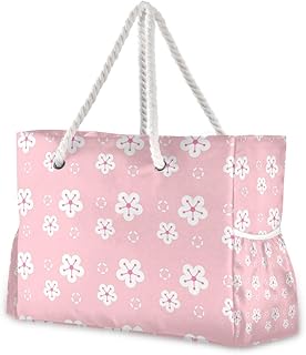 Borsa da spiaggia dipinta a mano Sakura sfondo rosa essenziale per la casa