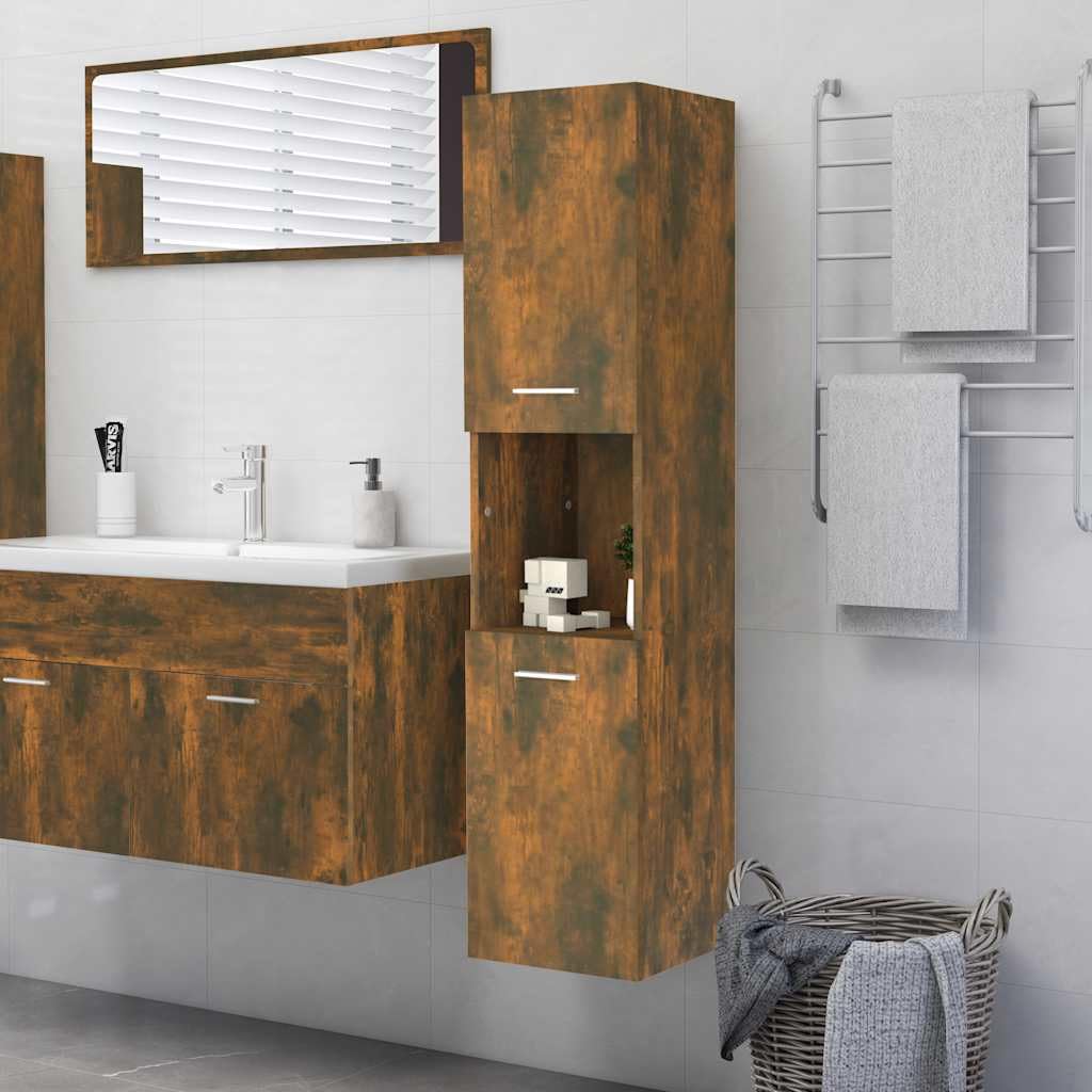 Mobile Colonna Bagno 30x30x130 cm Legno Multistrato Rovere Fumo