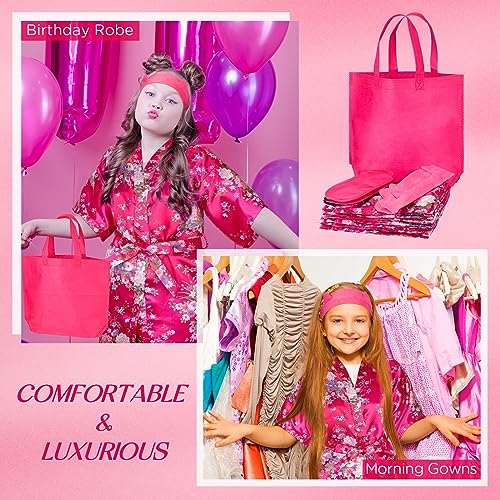 Panitay 40 Pcs Kids Spa Party Supplies Set Floral Satin Kimono Robe Short Pajamas for Girl Party Favors Birthday Wedding (Rose Pink)