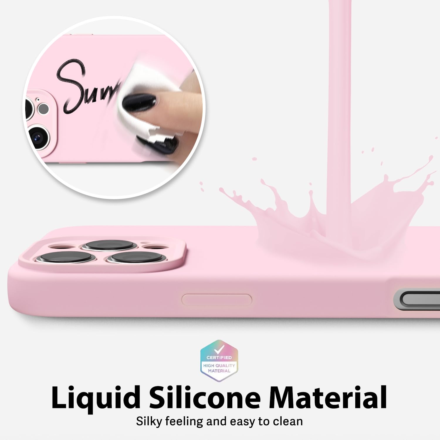 oakxco for iPhone 16 Pro Max Case Liquid Silicone, Soft Rubber Gel Elegant Aesthetic Basic Simple Cover, Cute Thin Slim TPU Matte Solid Color Plain Smooth Case for Women Girl, Light Pink — view 4