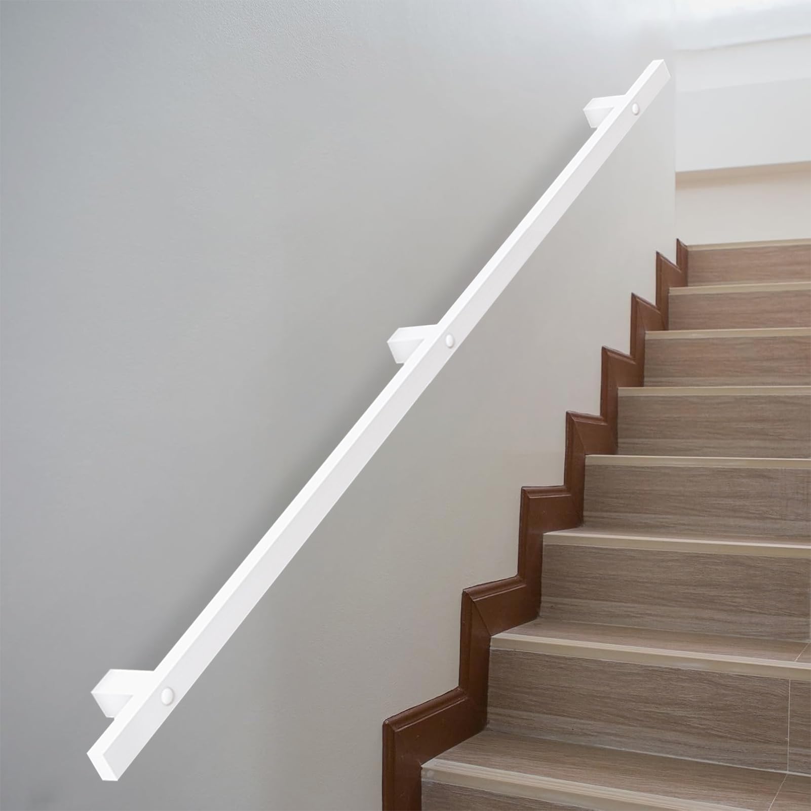 Pasamanos de escalera blanco para montaje en pared, Barandilla de escalera de hierro forjado de metal de 3 pies 5 pies 7 pies 12 pies, Pasamanos de tubo cuadrado para escaleras de interior y exterior(
