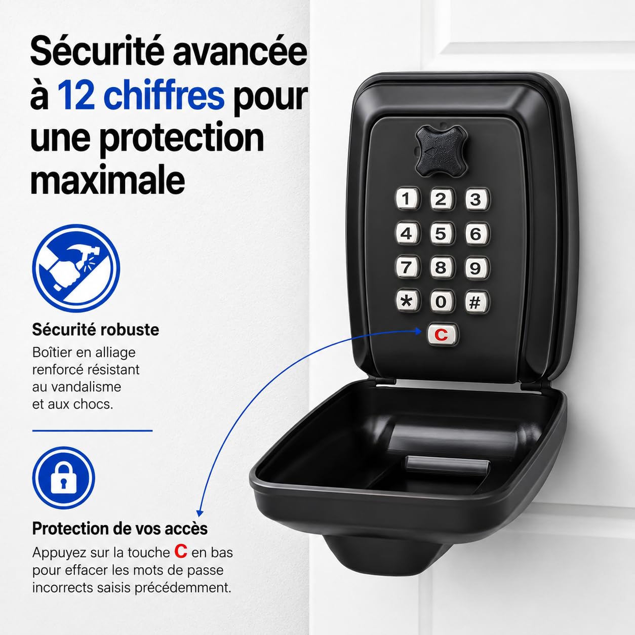 LDS® Boite à Clefs Sécurisée Extérieure – Approuvée par la Police – Coffre à Clés Étanche avec Code Réinitialisable à 12 Chiffres – Grand Rangement pour Clés de Rechange – Idéale pour Maison, V3