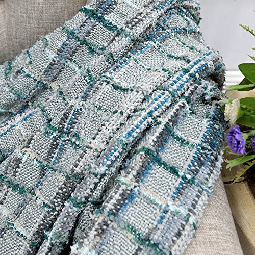Bytide Multicolored Chenille Knitted Throw Soft Cozy Fluffy Reversible Boho Plaid Throw Blanket With Tassels For Couch Chair Bed Cover Living Room Bedroom Décor, 60" X 80", Grey Blue #TOP2