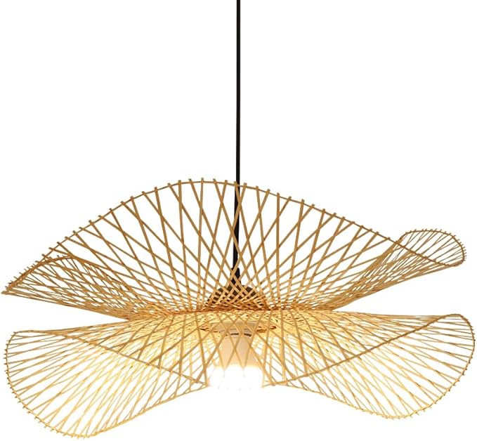 COCOL Vintage Bamboe Geweven Hanglamp Land Bamboe Geweven Lamp Handgeweven Hanglamp E27 Natuurlijke Bamboe Eetkamer Woonkamer Gang Decoratieve Verlichting Plafondlamp,75cm