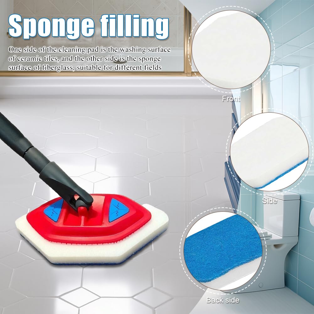 Zestaw 6 wkładów do wanny i wanny, do mopa, pasuje do Vileda Bath Magic | Wkłady do czyszczenia łazienki, sześciokątne wzornictwo, nadaje się do prania i wielokrotnego użytku (niebieski/biały)