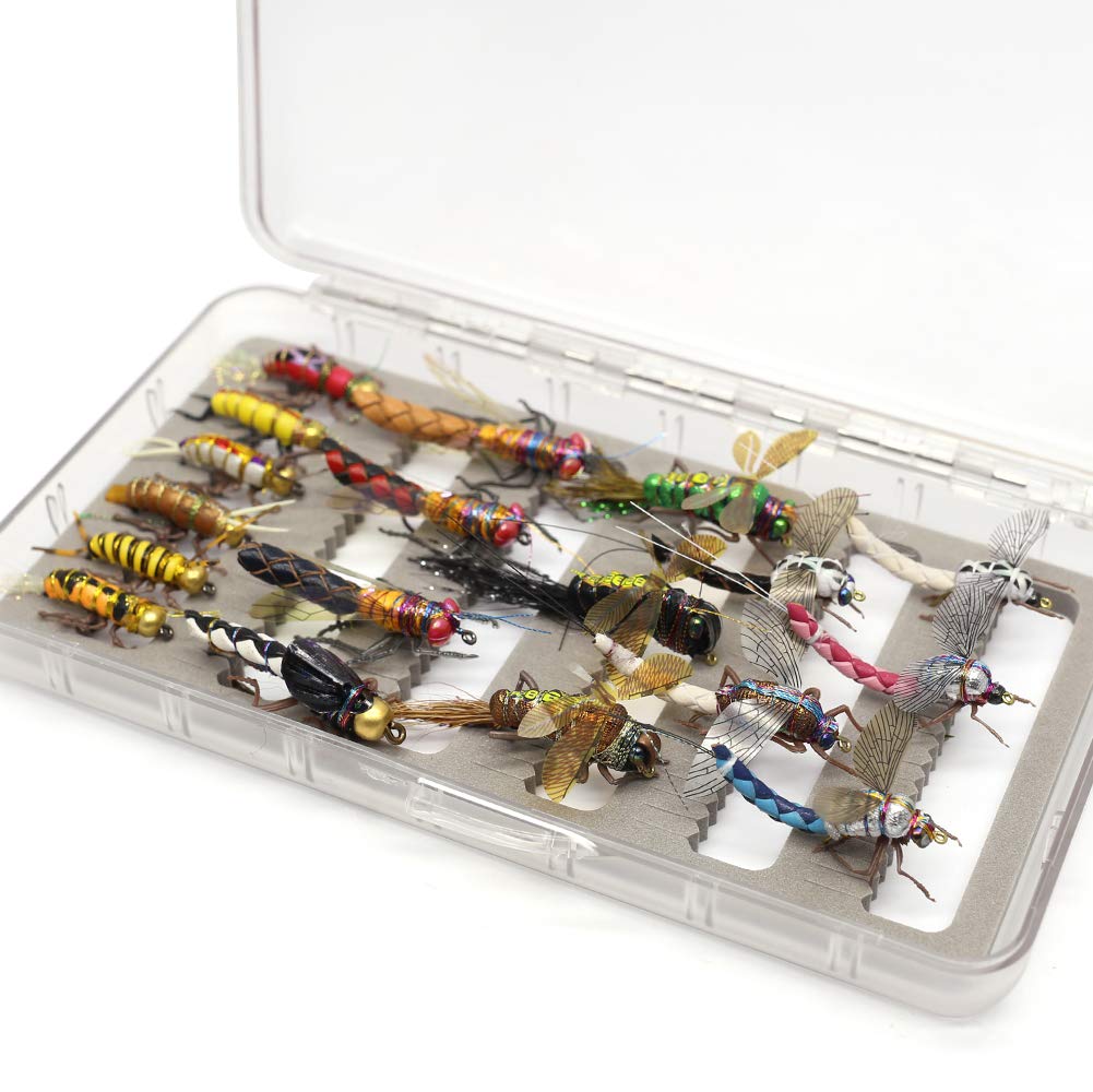 YZD Trout Fly Fishing Flies Collection Dry Wet Nymph Fly Assortment with Fly Box Flyfishing Flys Lures 12/16/18/22/36 Kits