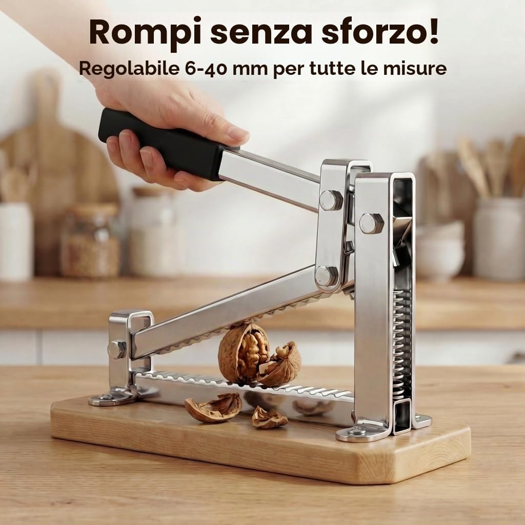 Pelamatic - Schiaccianoci Manuale in Ferro e Legno | Adatto a Noci, Mandorle, Pistacchi | Resistente e Regolabile | Rompi Mandorle | Design Compatto | Eleganza Rustica, Ferro Legno