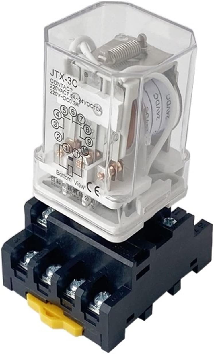 Electromagnetic Relay JTX-3C DIN Rail Mounted JTX-3Z AC 220V 110V 380V DC 24V Electrical Power 11 Pin with Socket Base