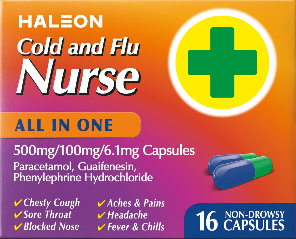 Cold & Flu Nurse All-In-One Caps (16) - For Fever, Aches, Coughs & Blocked Nose