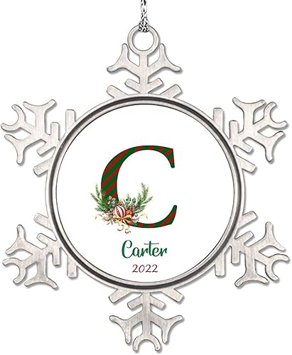 Adornos de Navidad de bayas de pino de Navidad 2022, adornos de copo de nieve, monograma, letra C, adornos para árboles de Navidad, regalos de