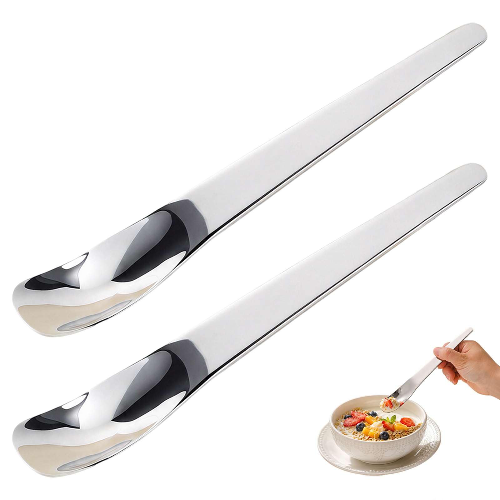 Stainless Steel Dessert Spoon with Long Ergonomic Handle, 2PCS
