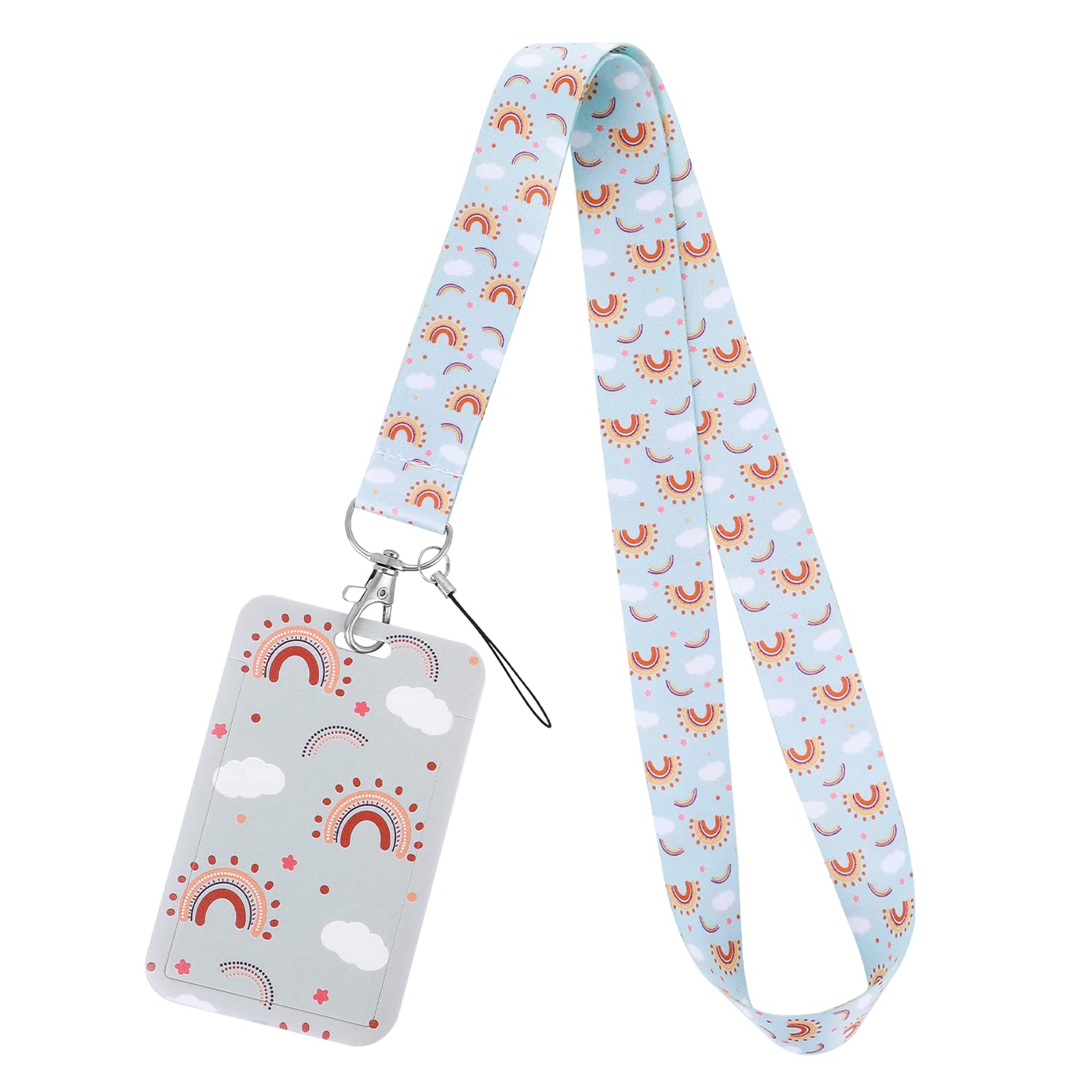 TIESOME Cordón de cuello con cierre de clip para soporte de insignia, correa arcoíris bohemio con soporte para tarjetas de identificación, para el cuello con funda (estilo arcoiris-B)