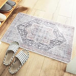 GLN Rugs Stain Resistant Machine Washable Area Rug – Vintage Boho Distressed Aesthetic – Non-Slip Backing – Indoor Floor Home Decor for Bedroom Kitchen Living & Dining Room (3′ x 5′)