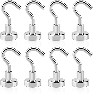 Magnetic Hooks 8pcs Strong Neodymium Magnet Hook 0.47inch Multipurpose Strong Magnetic Hook for Cruising Barbecue Towel Indoor Hanging Home Kitchen Workplace Office and Garage etc