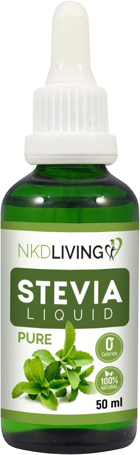 Pure Stevia Liquid Drops 50ml - Pure Stevia, Unflavoured - with glass dropper (Other flavors also available: Vanilla, Caramel, Chocolate)