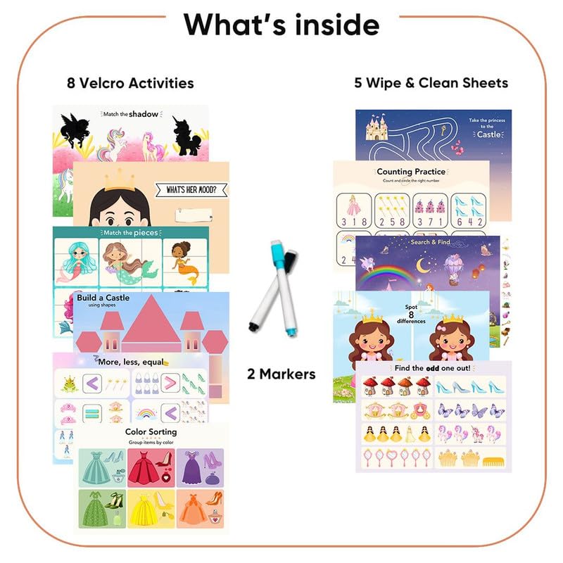 Image of Curious Cub Montessori Princess Busy Book | Toddler Busy Binder for 2-5 Years | Activity Book with Counting, Colour Sorting, & Wipe-Clean Pages | Learning Books for 2+ Year Old