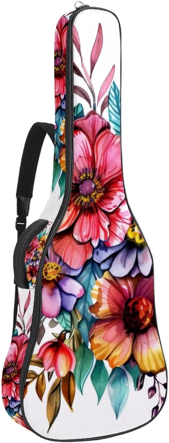 Acoustic Guitar Bag, 40 41 42 Inch Guitar Case Cover Soft Guitar Gig Bag for Acoustic Electric Bass Classical Guitar, Aesthetic Colorful Flower Bouquet