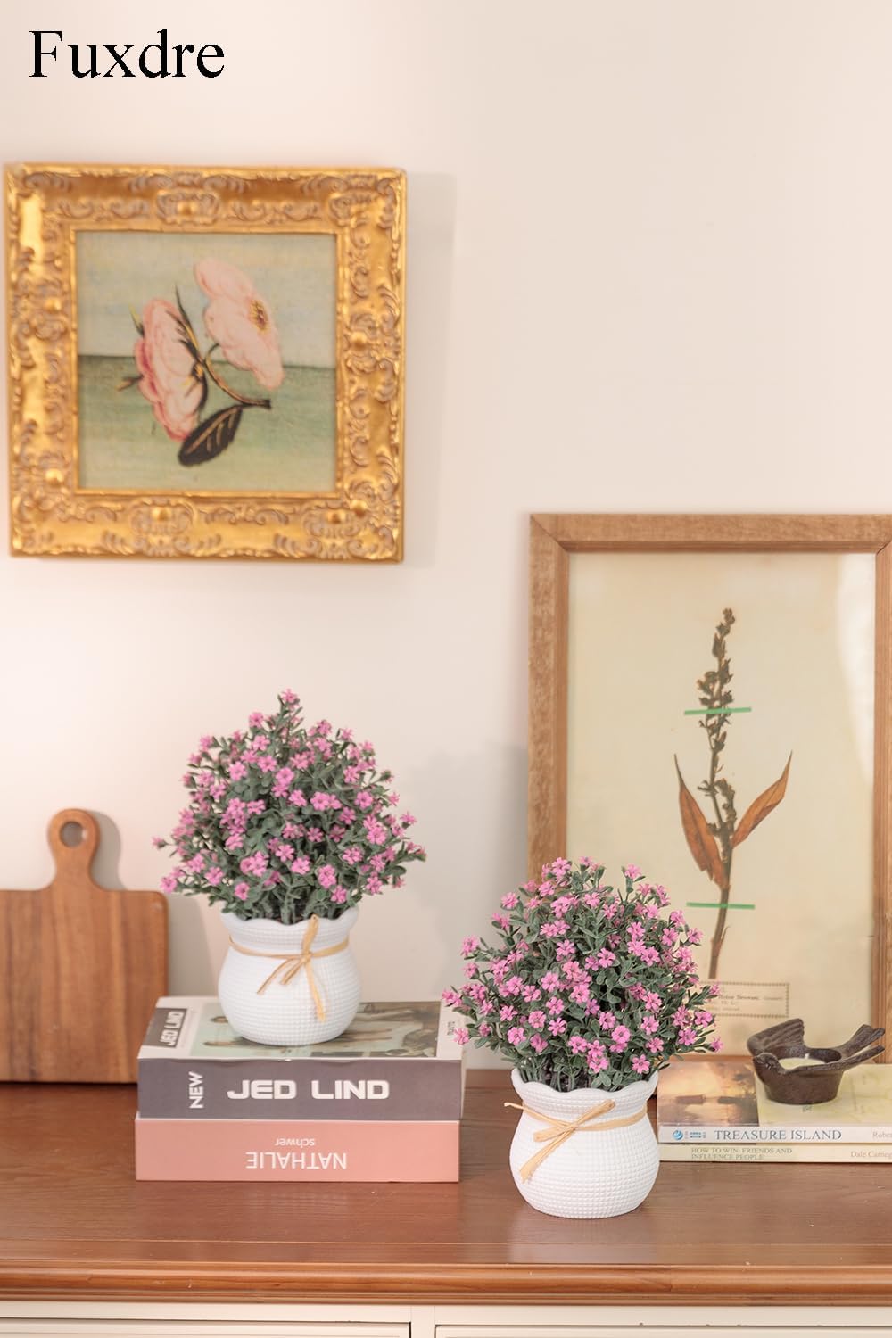 2 Pack Small Desk Plants, Artificial Bathroom Plants Decor with Flower in Vintage Plastic Pots, Faux Plants Indoor for Shelf Decor in Home Office, and Spring Decor (Fuchsia)