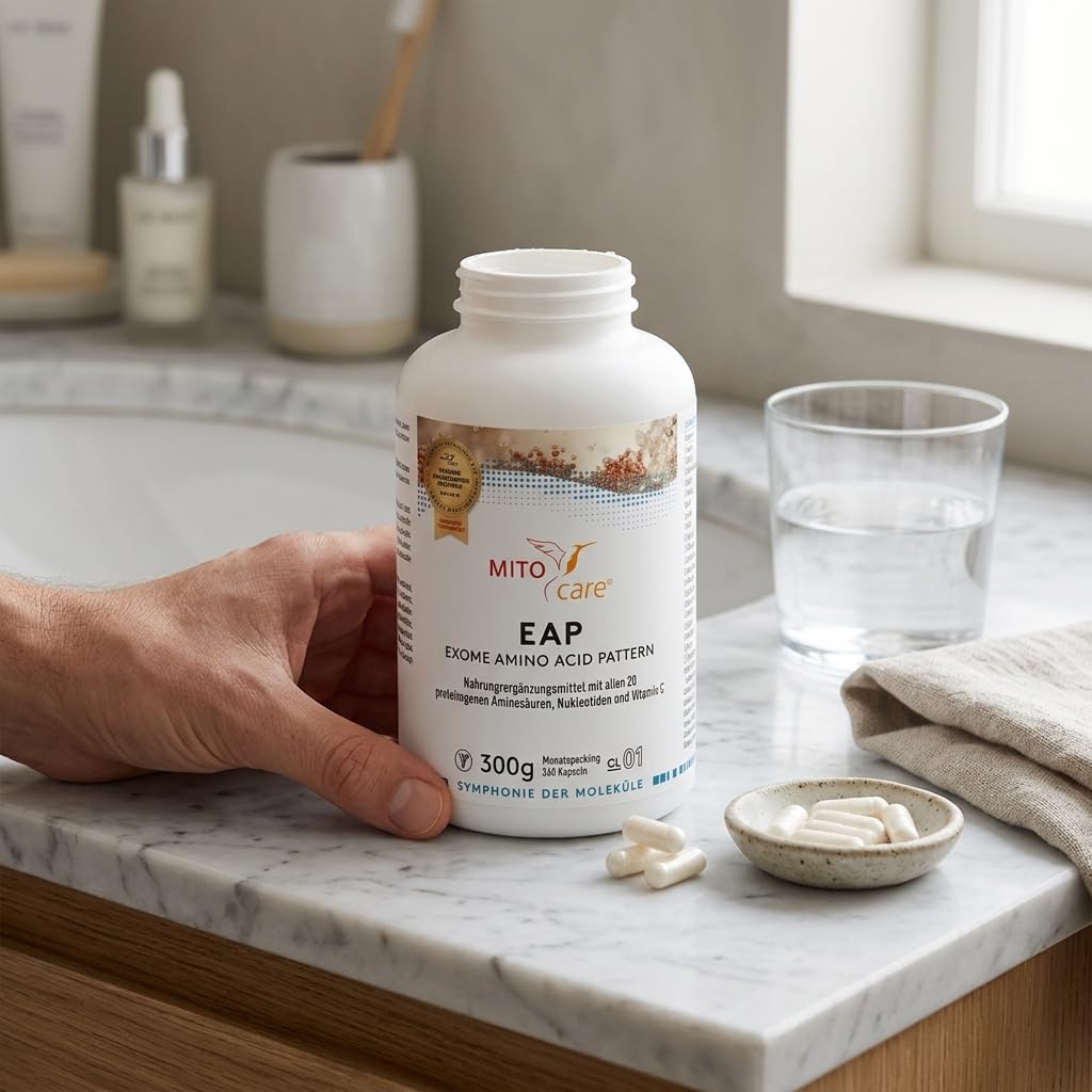 EAP (Exome Amino Acid) Aminosäuren Komplex - 20 essentielle Amino-Säuren nach DNA Bauplan - Vorratspack mit 180 Kapseln - Monatspackung mit 360 Kapseln - Produziert in Deutschland