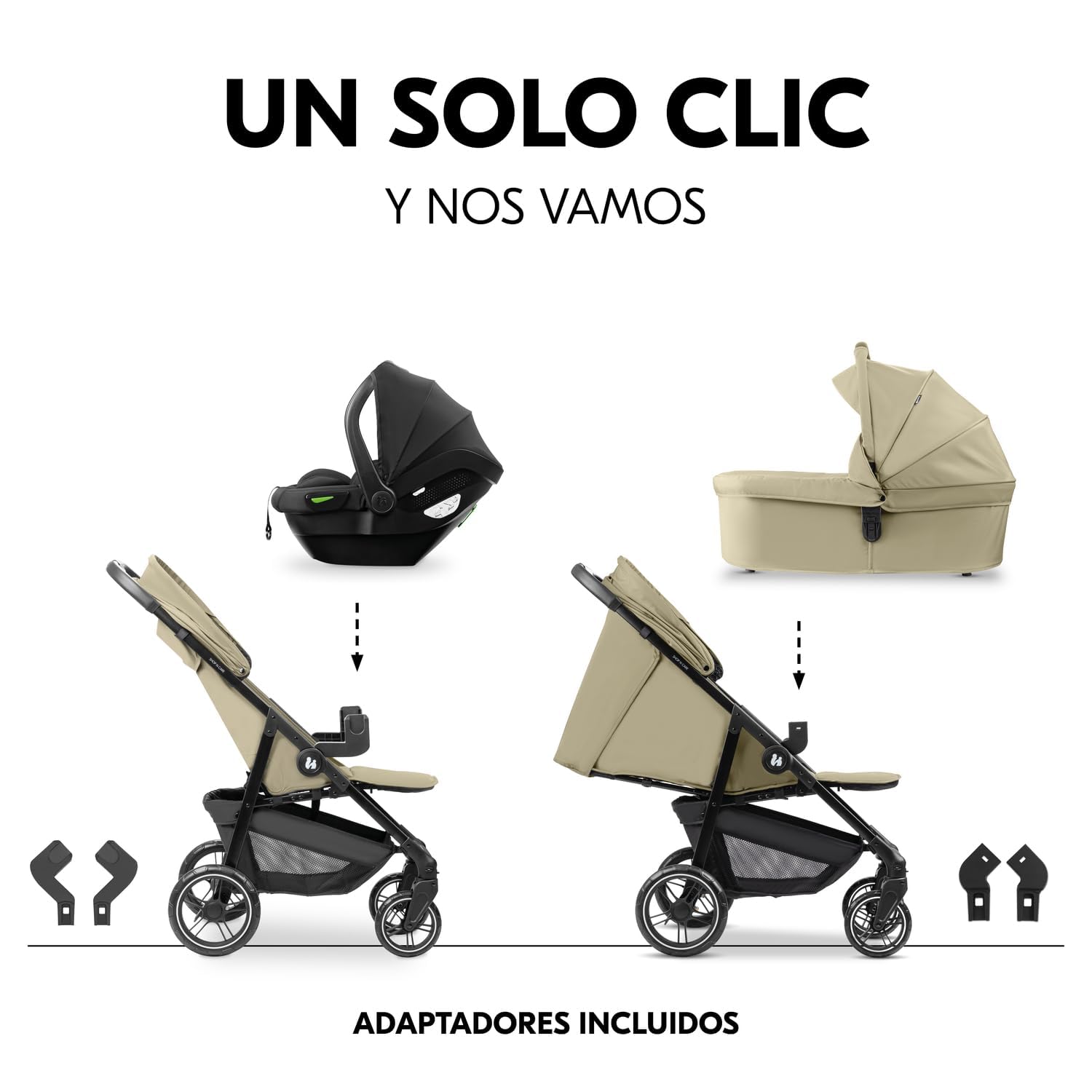 hauck Wózek dziecięcy 3-częściowy Shop N Care Trio Set - Zestaw wózka 3 w 1 z wózkiem, fotelikiem samochodowym i wózkiem spacerowym od urodzenia do 22 kg, kompaktowy, rozkładany, ochrona UV 50+