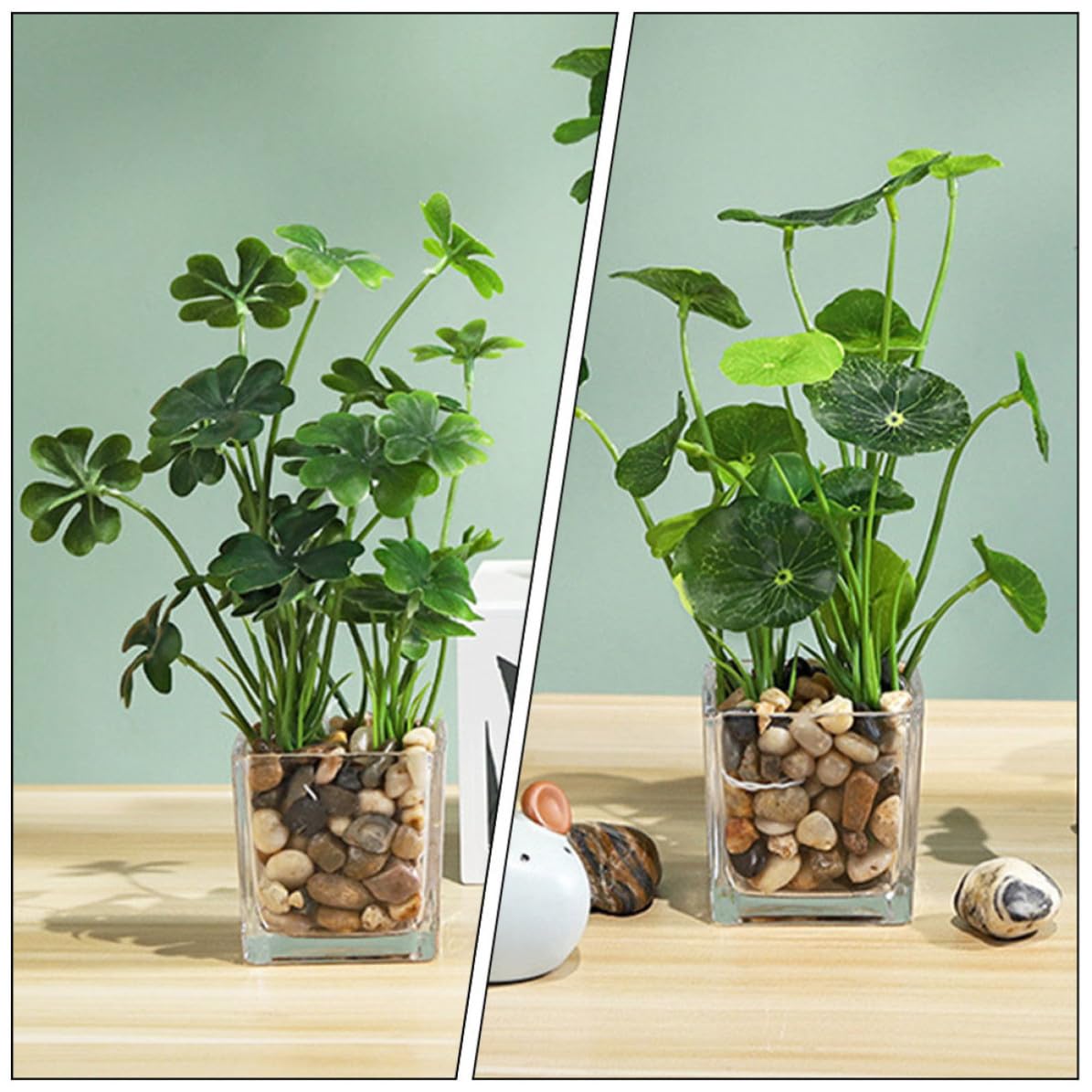 2 Pezzi Piccolo Bonsai Finto in Vaso, Pianta Artificiale Verde