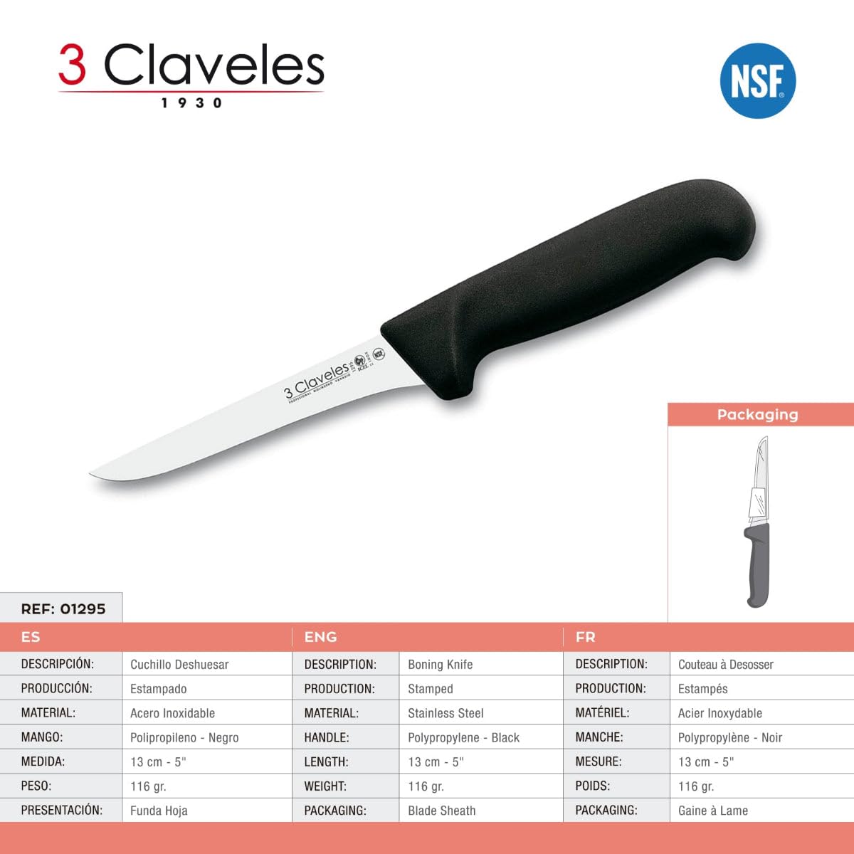PracticFood Set di Coltelli Professionali Selezione Expert Chef, Coltello da Prosciutto Alveellato 29 cm e Accessori (3C GOURMET II)