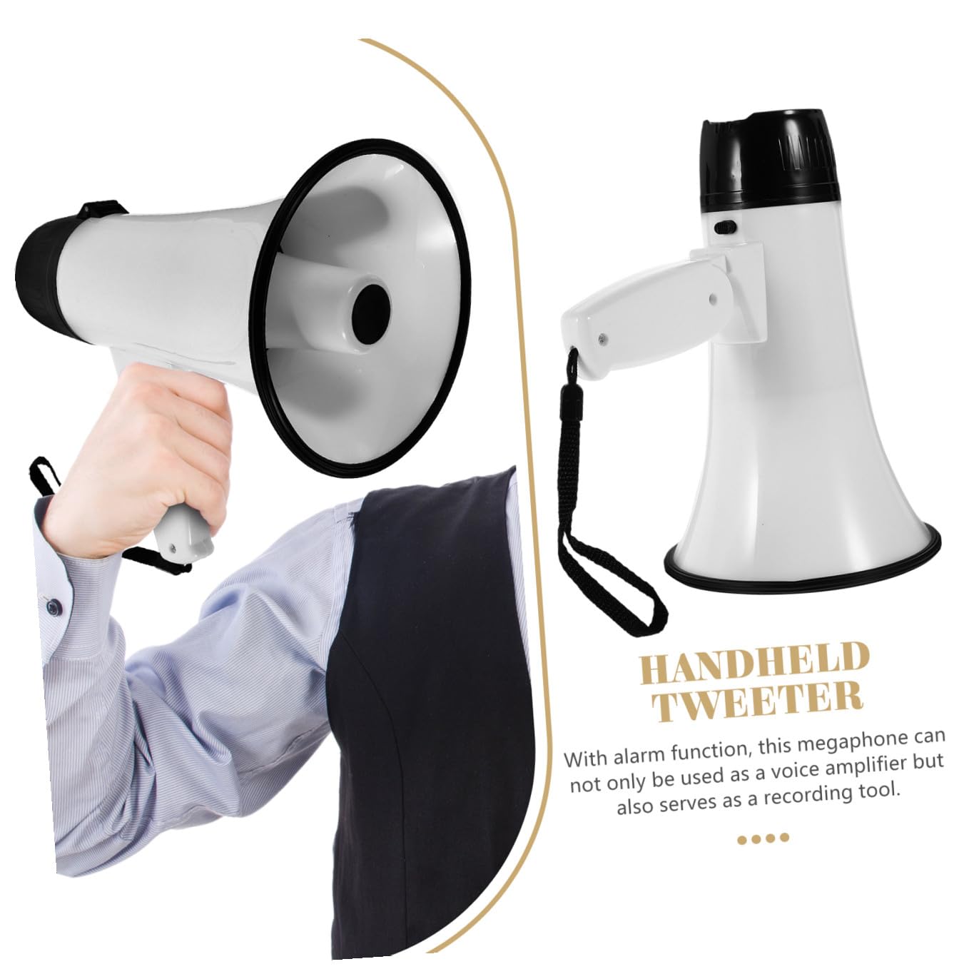 Megáfono Portátil Blanco Grabación y Amplificador de Sonido con Micrófono para Guía y Vendedor Resistente y Plegable