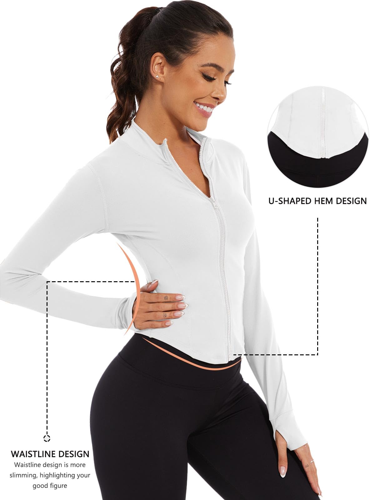 CheChury Femmes Sport Veste Zip Respirante Veste de Course à Manches Longues dégagée Haut Slim Respirant Haut Quickdry Trou Pouce Veste Jogging Yoga