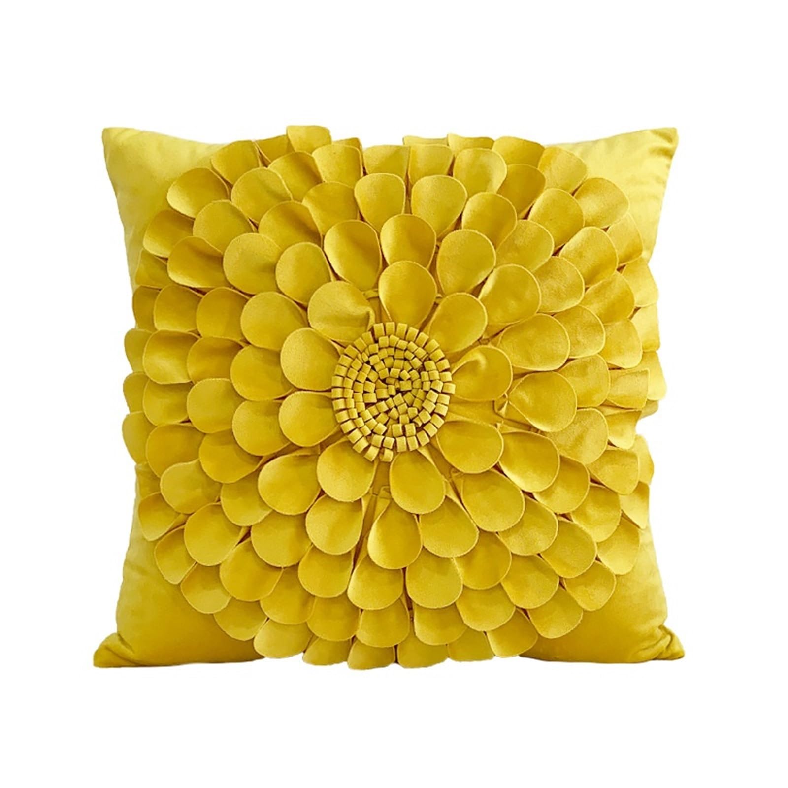 LCKKJHG Chrysanthemum Throw Pillows 3D Sun Flower Cushion Cover White Velvet Sofa Waist Home Decor Pillow Case(Yello-45x45cm)