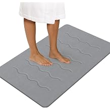 OTHWAY 32"x 20" Stone Bath Mat Large, Diatomaceous Earth Bath Mat for Bathroom Quick Drying Absorbing, Long Non-Slip Diatomite Hard Stone Shower Mat Instant DryDark Grey