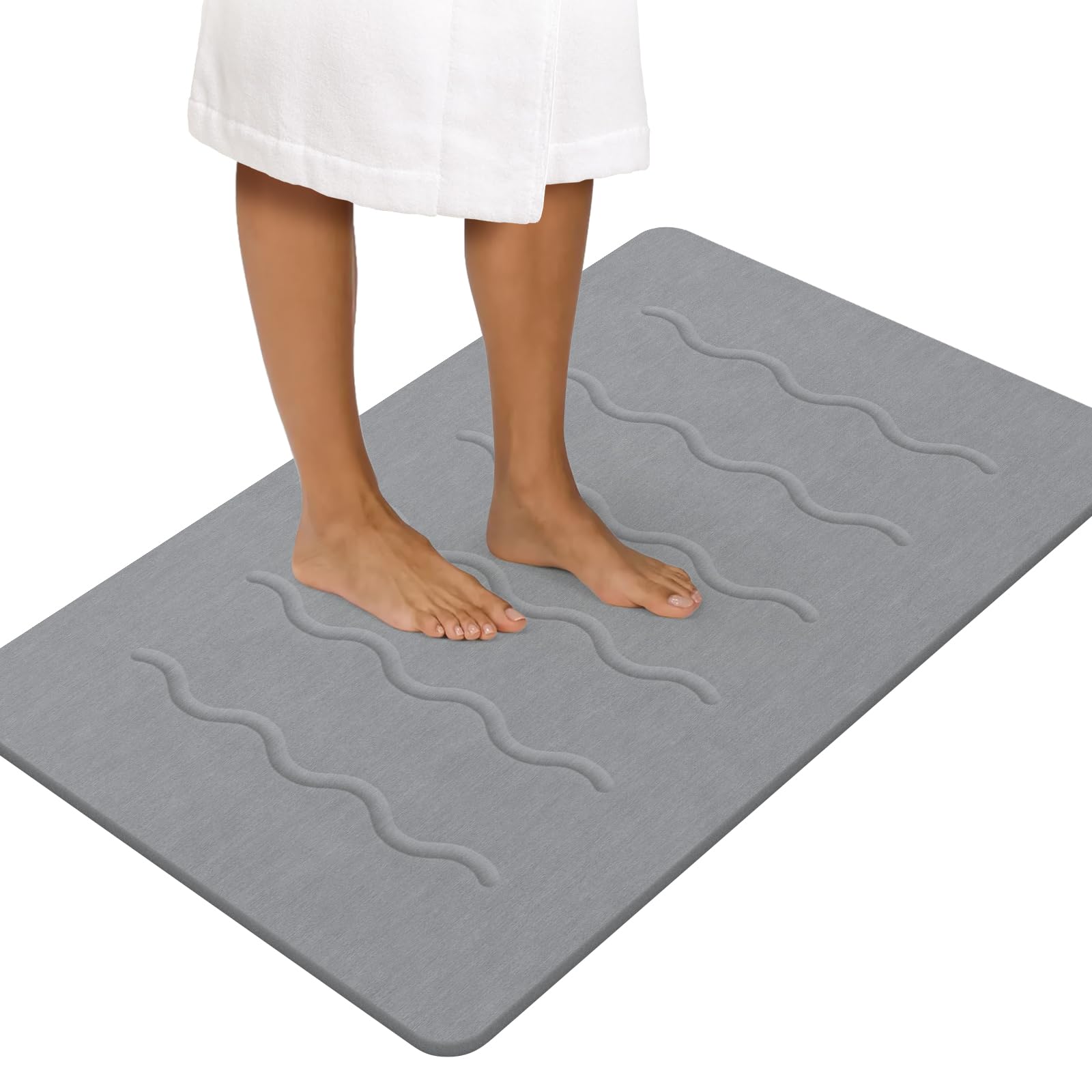 OTHWAY 32"x 20" Stone Bath Mat Large, Diatomaceous Earth Bath Mat for Bathroom Quick Drying Absorbing, Long Non-Slip Diatomite Hard Stone Shower Mat