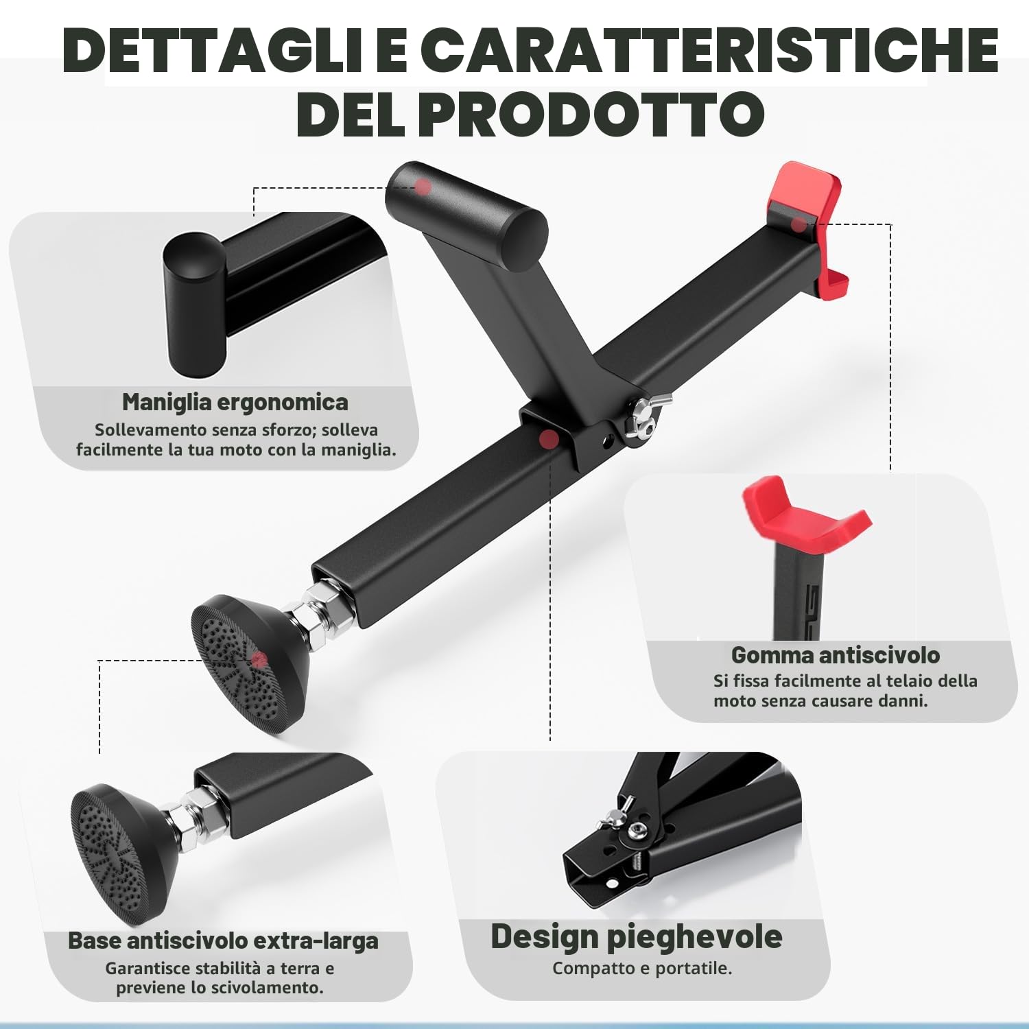 Supporto Sollevamento Ruota Moto,Supporto Ruota Anteriore e Posteriore Portatile Cavalletto Moto Universale per Moto-Rosso