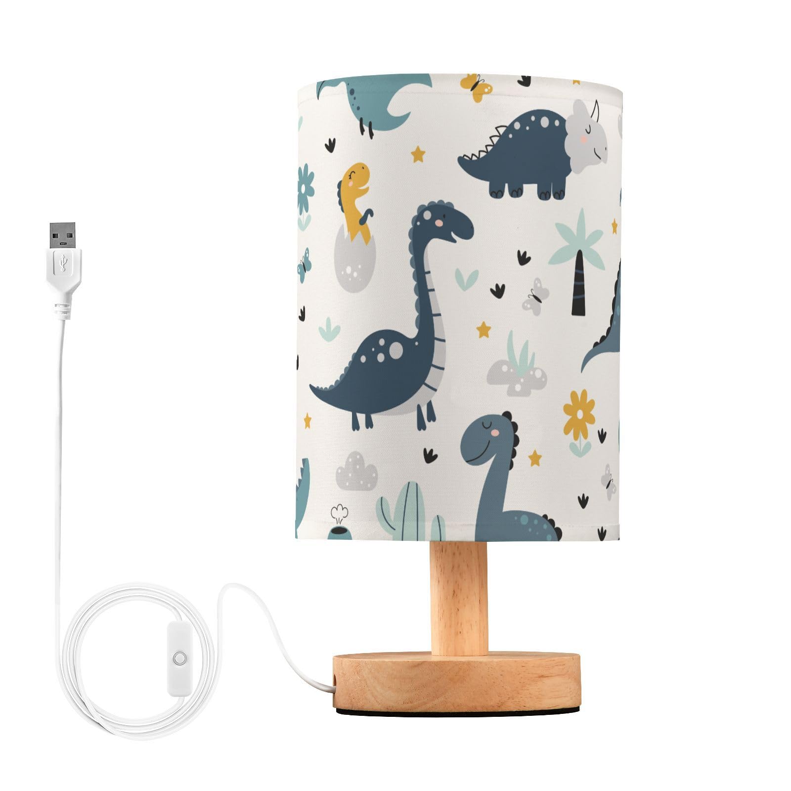 Mnsruu Bedside Table Lamp Dinosaurs Tropical Plants Bedside Lamps LED Light Desk Lamp Fabric Shade Small Lamp for Bedroom Living Room (Bulb Included) — image 1